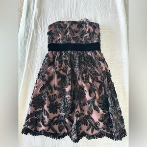 Phoebe Couture Pink Dress with Black Floral Appliqué